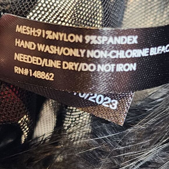 3X 22W 24W Black Marabou Flyaway Bralette Thong Set Lingerie 50s Pinup Sheer NWT - Picture 4 of 11